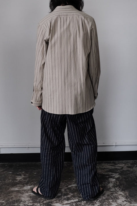 FRANK LEDER/Washed Striped Cotton Linen Shirt with Side Pockets