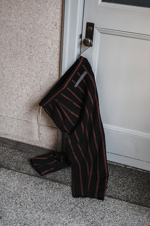 FRANK LEDER/Navy Striped Wool 2 Tuck Drawstring Trouser