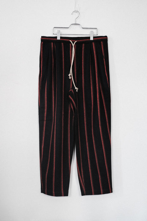 FRANK LEDER/Navy Striped Wool 2 Tuck Drawstring Trouser