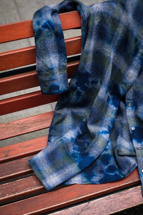 suzusan/Wool Ombre Check Semi Long Blouse madara shibori  "Fragment"