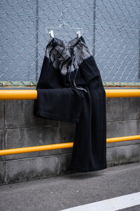 suzusan/Wool Cashmere Herringbone Drawstring Wide Pants tesuji shibori "Fragment"