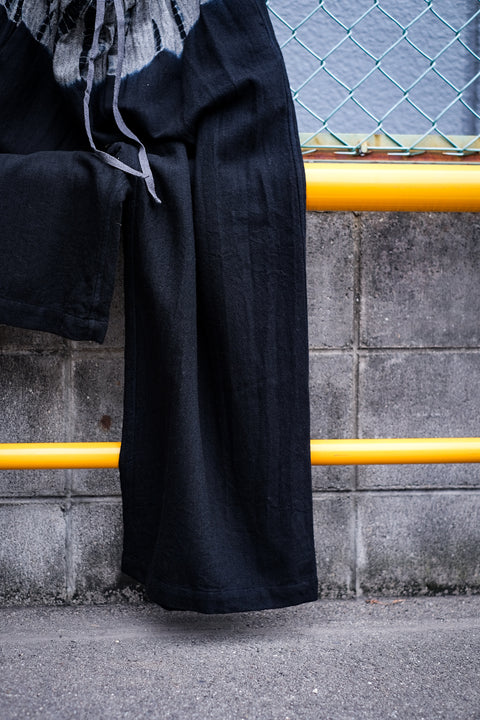 suzusan/Wool Cashmere Herringbone Drawstring Wide Pants tesuji shibori "Fragment"