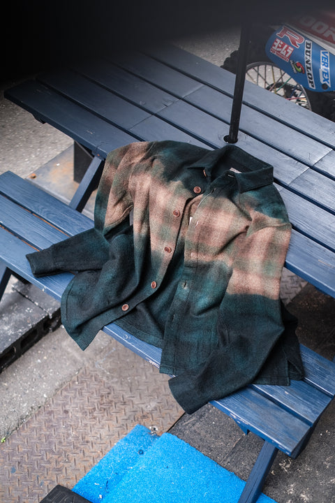 suzusan/Wool Ombre Check Overshirt itajime shibori "fog"