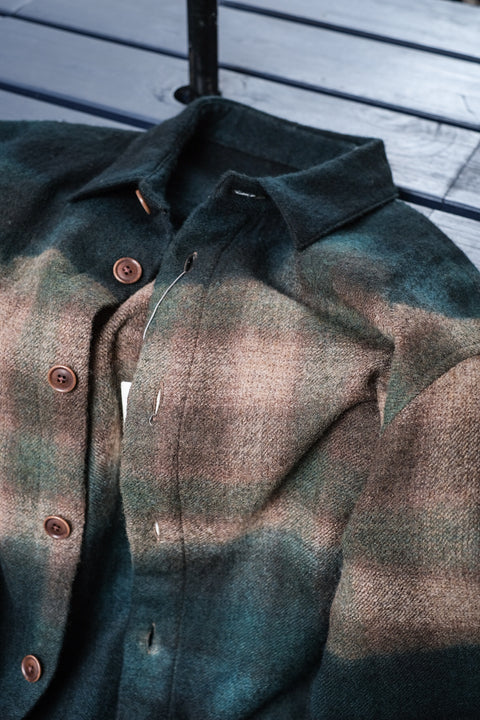 suzusan/Wool Ombre Check Overshirt itajime shibori "fog"