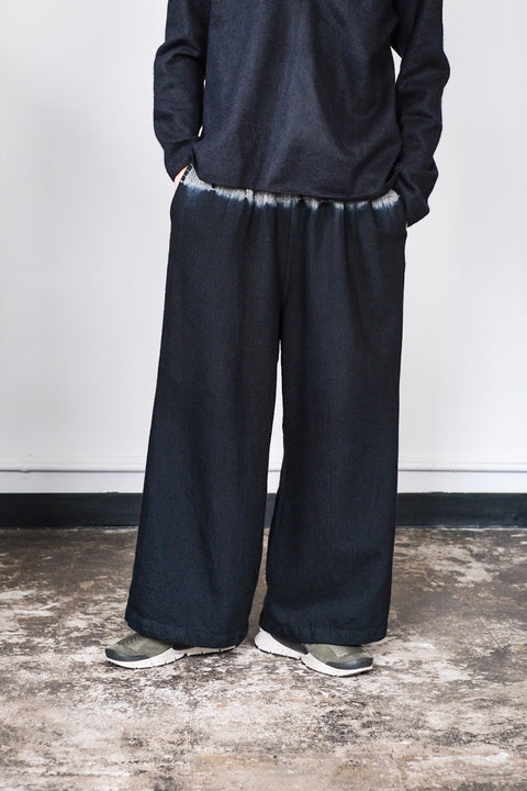 suzusan/Wool Cashmere Herringbone Drawstring Wide Pants tesuji shibori "Fragment"