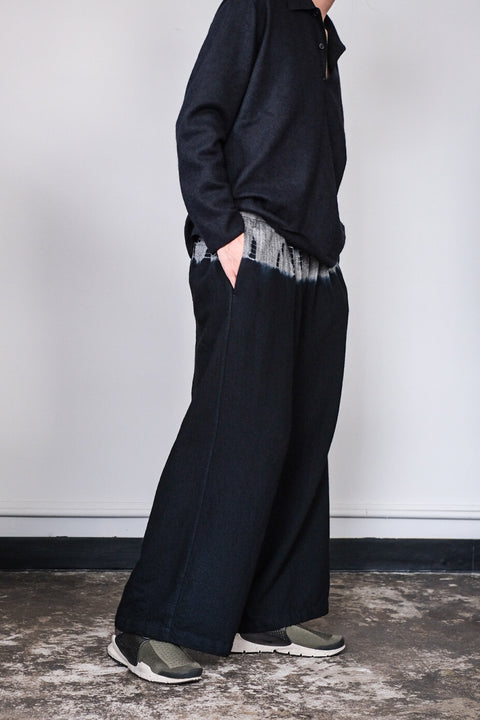 suzusan/Wool Cashmere Herringbone Drawstring Wide Pants tesuji shibori "Fragment"