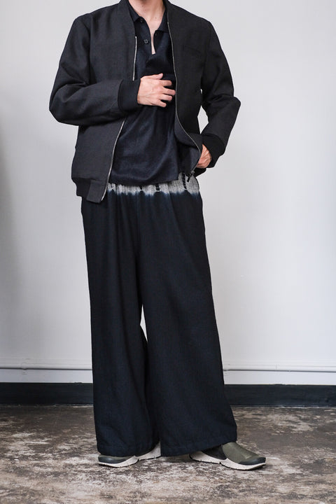 suzusan/Wool Cashmere Herringbone Drawstring Wide Pants tesuji shibori "Fragment"