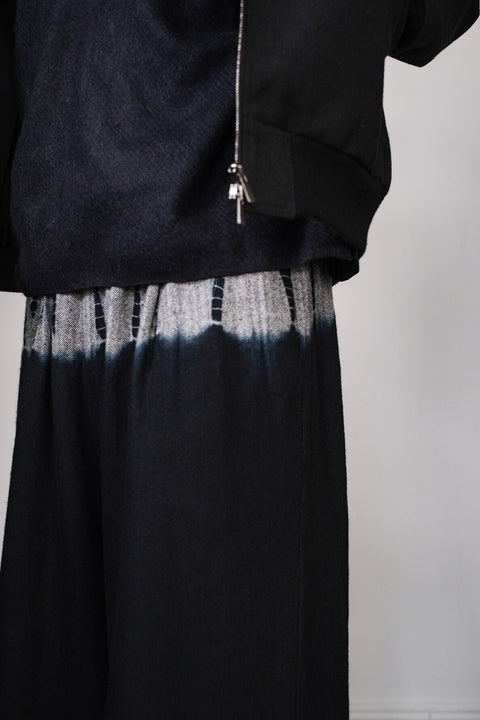 suzusan/Wool Cashmere Herringbone Drawstring Wide Pants tesuji shibori "Fragment"