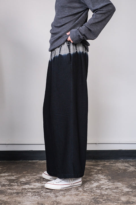 suzusan/Wool Cashmere Herringbone Drawstring Wide Pants tesuji shibori "Fragment"