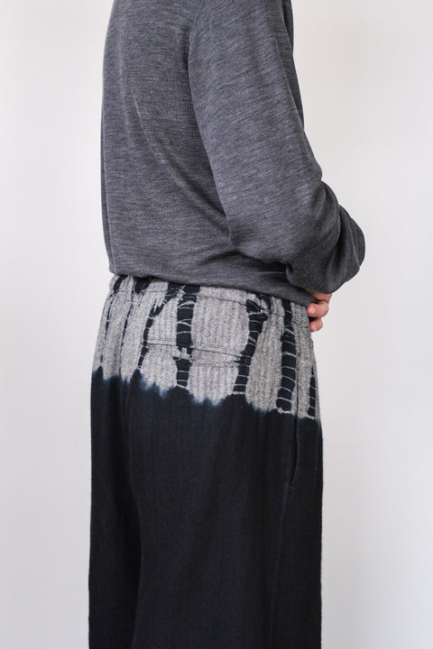 suzusan/Wool Cashmere Herringbone Drawstring Wide Pants tesuji shibori "Fragment"