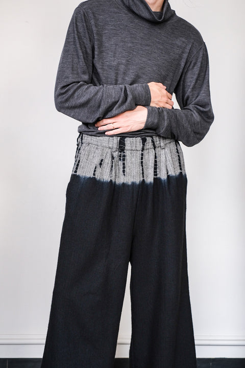 suzusan/Wool Cashmere Herringbone Drawstring Wide Pants tesuji shibori "Fragment"