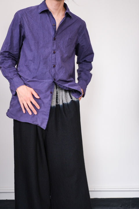 suzusan/Wool Cashmere Herringbone Drawstring Wide Pants tesuji shibori "Fragment"