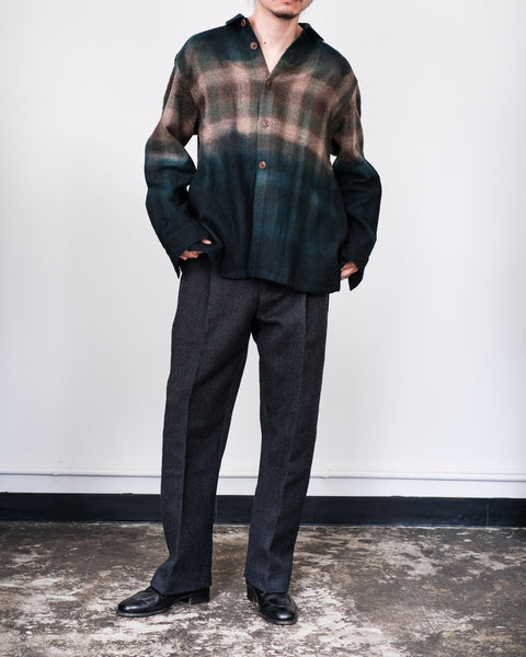 suzusan/Wool Ombre Check Overshirt itajime shibori "fog"