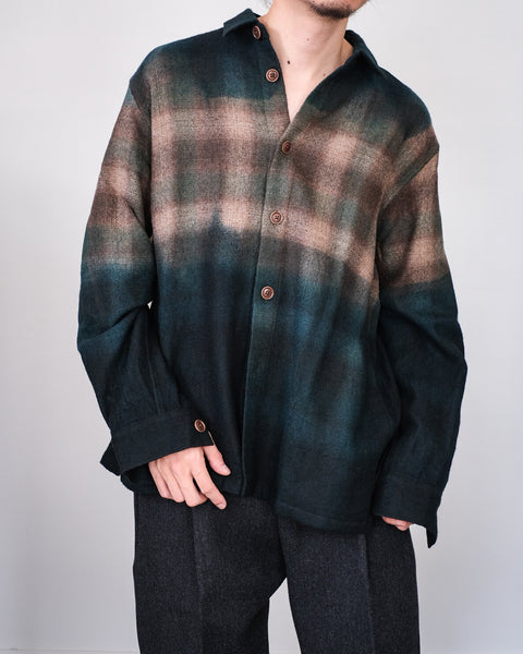 suzusan/Wool Ombre Check Overshirt itajime shibori "fog"