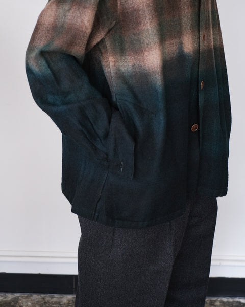 suzusan/Wool Ombre Check Overshirt itajime shibori "fog"