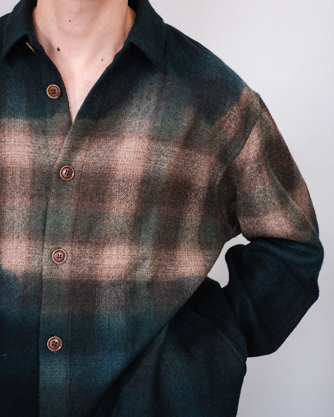 suzusan/Wool Ombre Check Overshirt itajime shibori "fog"