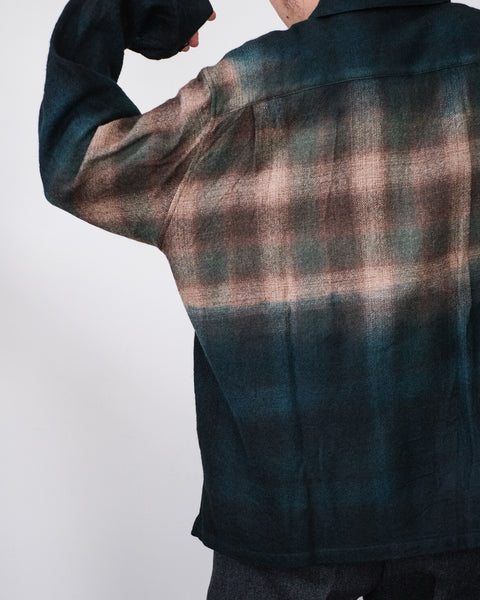 suzusan/Wool Ombre Check Overshirt itajime shibori "fog"