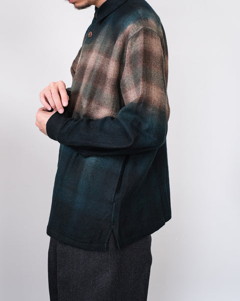 suzusan/Wool Ombre Check Overshirt itajime shibori "fog"