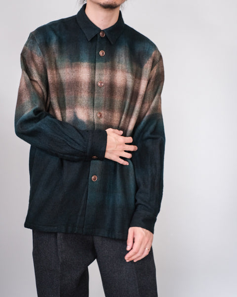 suzusan/Wool Ombre Check Overshirt itajime shibori "fog"