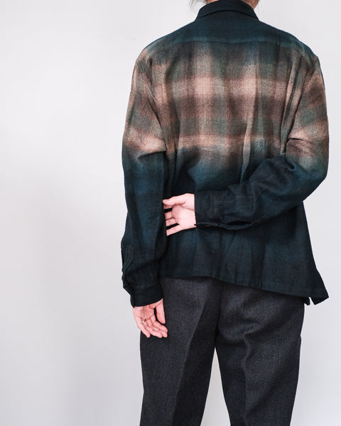 suzusan/Wool Ombre Check Overshirt itajime shibori "fog"