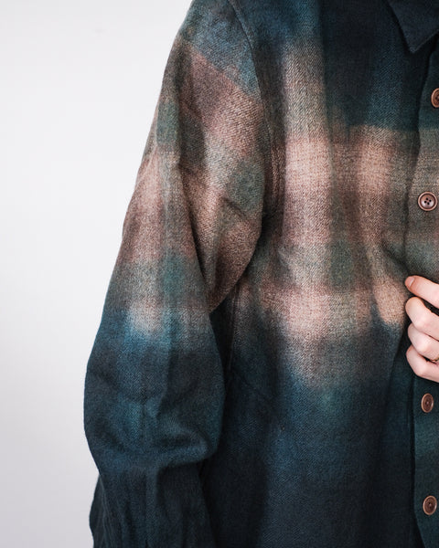 suzusan/Wool Ombre Check Overshirt itajime shibori "fog"