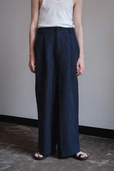 FRANK LEDER/Fabric Washed Linen 1 Tuck Wide Trousers