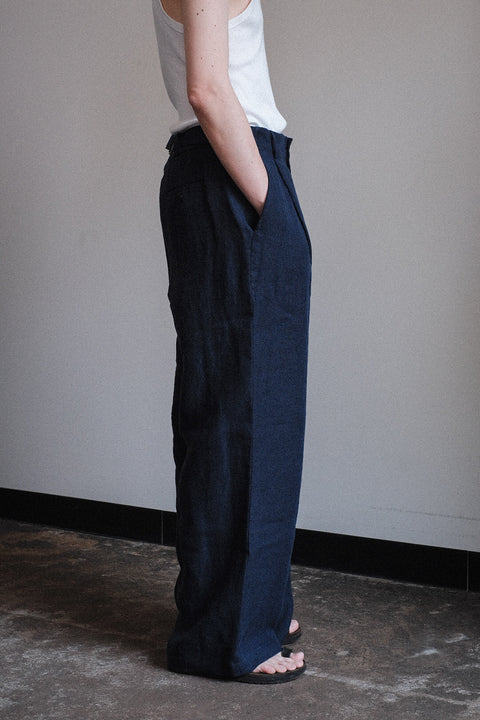 FRANK LEDER/Fabric Washed Linen 1 Tuck Wide Trousers