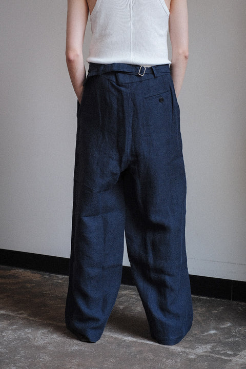 FRANK LEDER/Fabric Washed Linen 1 Tuck Wide Trousers