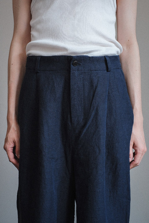 FRANK LEDER/Fabric Washed Linen 1 Tuck Wide Trousers
