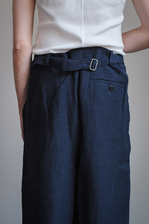 FRANK LEDER/Fabric Washed Linen 1 Tuck Wide Trousers