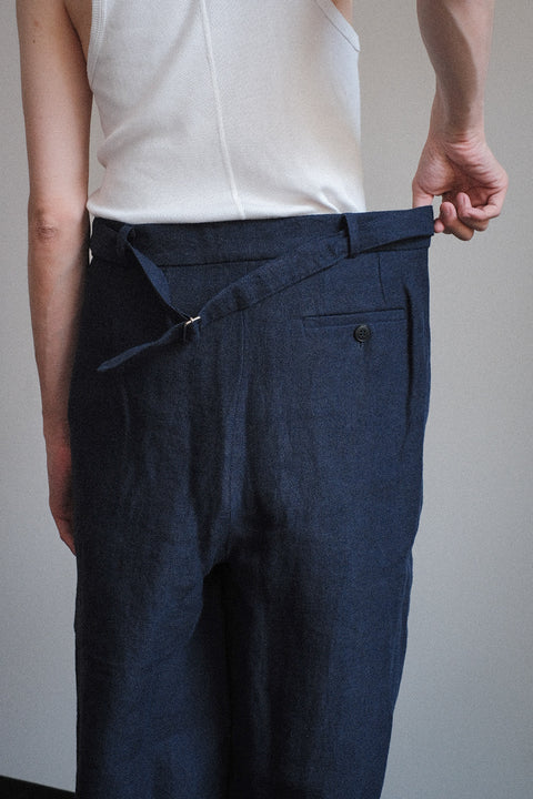 FRANK LEDER/Fabric Washed Linen 1 Tuck Wide Trousers