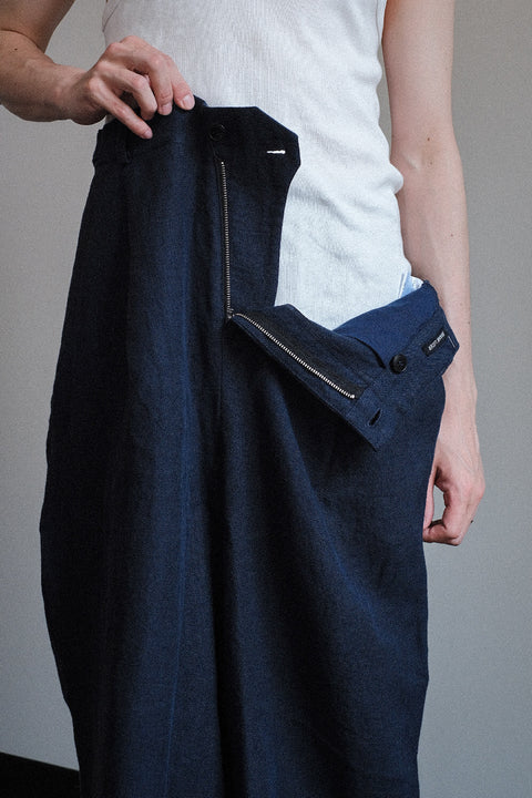 FRANK LEDER/Fabric Washed Linen 1 Tuck Wide Trousers