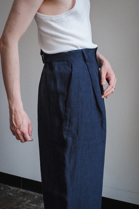 FRANK LEDER/Fabric Washed Linen 1 Tuck Wide Trousers