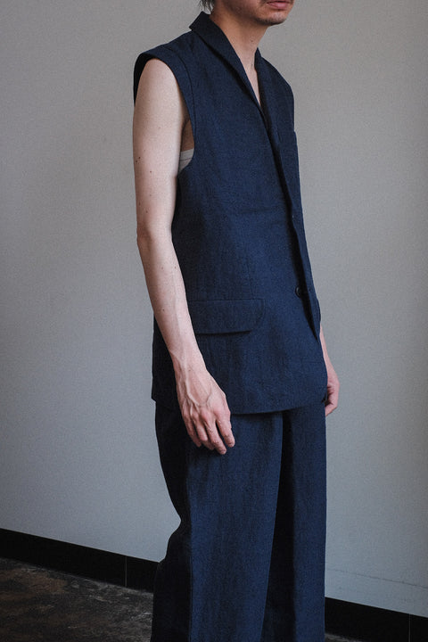 FRANK LEDER/Fabric Washed Linen Sleeveless Blazer