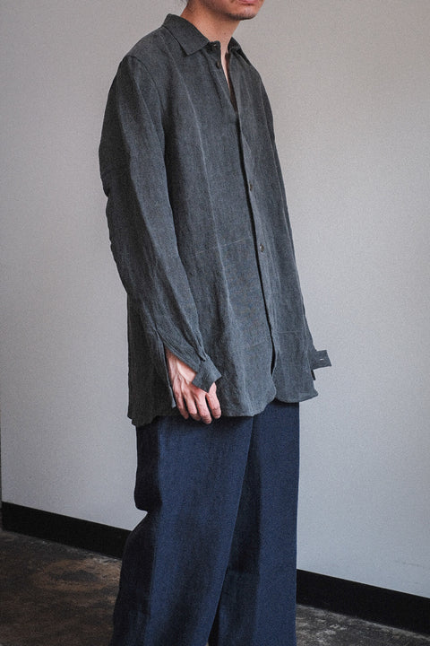 FRANK LEDER/Coal Dyed Linen Old Style Shirt