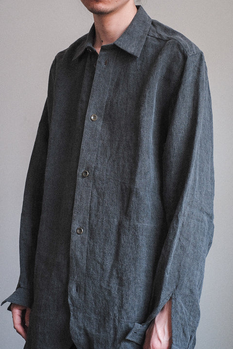 FRANK LEDER/Coal Dyed Linen Old Style Shirt