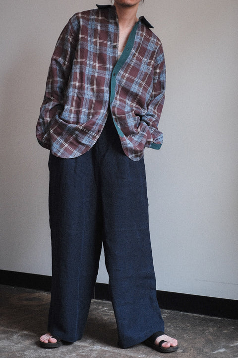 FRANK LEDER/Fabric Washed Linen 1 Tuck Wide Trousers