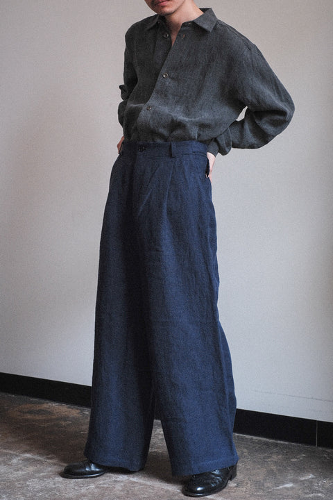 FRANK LEDER/Fabric Washed Linen 1 Tuck Wide Trousers