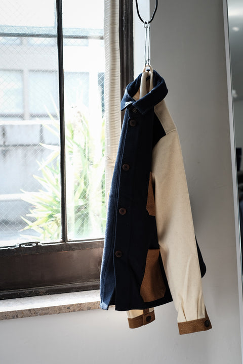 FRANK LEDER/Mixed Material Wool Jacket